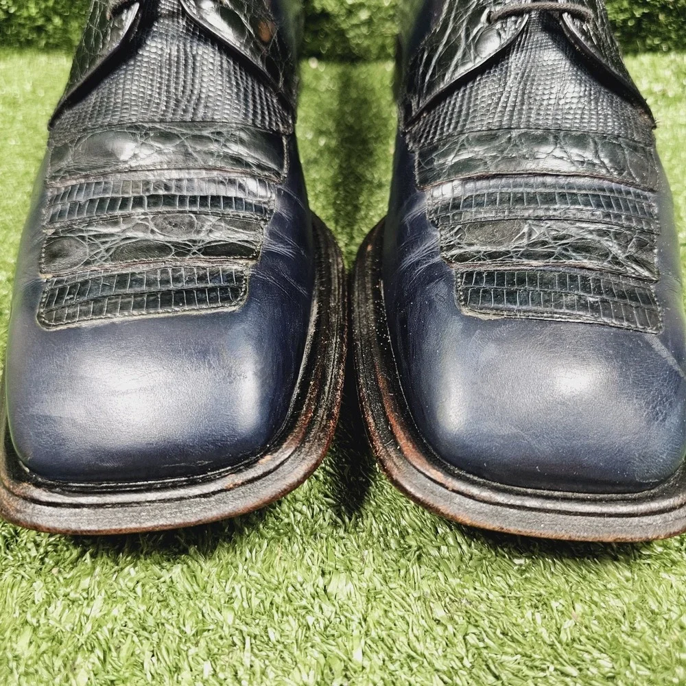 Mezlan Navy Blue Crocodile Leather Square Toe Oxford Dress Shoes Mens Size 9.5